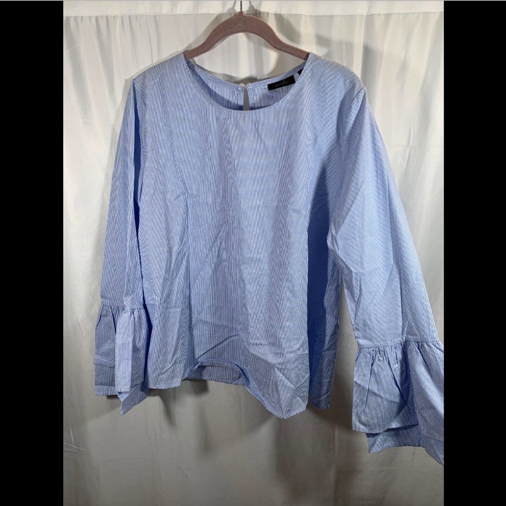 NEW‎ $59 Nordstrom Halogen Blue White Blouse Small